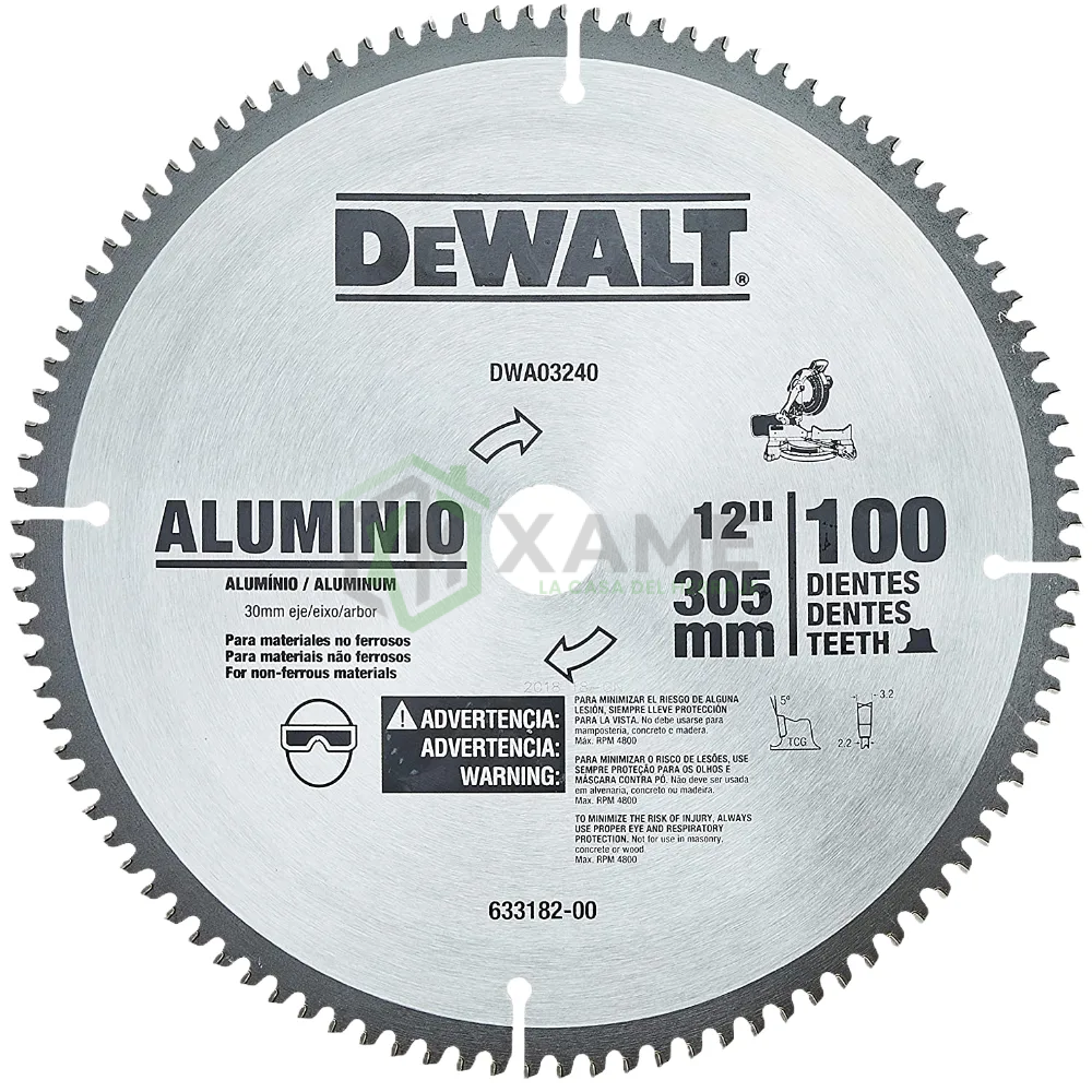 DISCO DEWALT 12" DWA03240-100D P/ALUMINIO