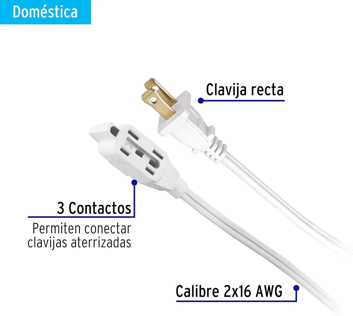 EXTENSION ELECT 2X16 5MT BLCO VOLTECK 306541K - Imagen 2